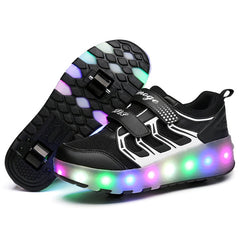 WS01 LED Light Ultra Light Mesh Surface Rechargeable Double Wheel Roller Skating Shoes Sport Shoes, Size : 28, Size : 28