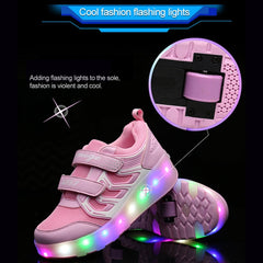 WS01 LED Light Ultra Light Mesh Surface Rechargeable Double Wheel Roller Skating Shoes Sport Shoes, Size : 33, Size : 33