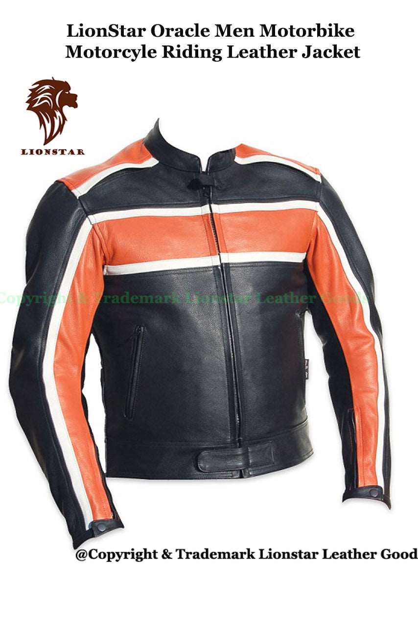 Men's Orange & Black Stripe Motorcycle Jacket | Premium Cowhide | Modern Style