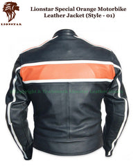 Men's Orange & Black Stripe Motorcycle Jacket | Premium Cowhide | Modern Style