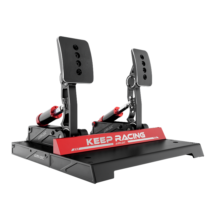 Simagic P1000-2 modular racing pedals set with load cell and hall sensor, fully adjustable for realistic driving simulation.