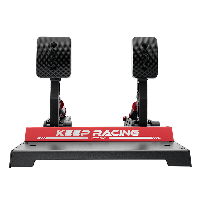 Simagic P1000-2 modular racing pedals set with load cell and hall sensor, fully adjustable for realistic driving simulation.