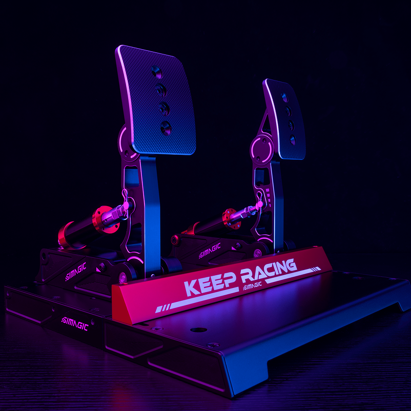Simagic P1000-2 modular pedals set with load cell and hall sensor, fully adjustable racing pedals for simulation gaming.