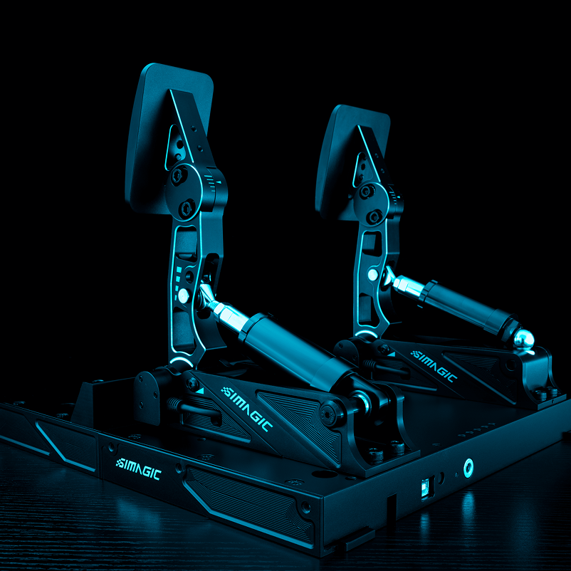Simagic P1000-2 modular racing pedals set with load cell and hall sensor, fully adjustable, designed for sim racing.