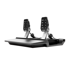 Simagic P500-2 dual-sensor pedal set with load cell and hall brake, adjustable throttle, shown in a racing simulator setup.