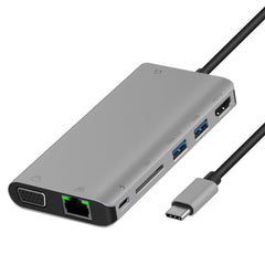 Onten 9591BD 8 in 1 USB-C / Type-C to PD USB-C / Type-C Charging + Gigabit Ethernet + Dual USB 3.0 + HDMI + VGA + SD Card Slot + 3.5mm AUX HUB, 9591BD Grey, 9591BD Silver