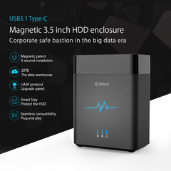 ORICO DS200C3 3.5 inch 2 Bay Magnetic-type USB-C / Type-C Hard Drive Enclosure with Blue LED Indicator, USB Type-C