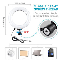 PULUZ Tripod Mount +  Live Broadcast Dual Phone Bracket + 6.2 inch 16cm LED Ring Vlogging Video Light Kits, 3 in 1
