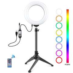 PULUZ 6.2 inch 16cm RGBW Light + Desktop Tripod Mount + USB Dimmable LED Ring Vlogging Photography Video Lights with Cold Shoe Tripod Ball Head & Remote Control, Tripod Mount + 6.2 inch RGBW / Remote
