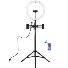 PULUZ 11.8 inch 30cm RGBW Light + 1.65m Mount + Dual Phone Brackets Curved Surface RGBW Dimmable LED Ring Selfie Vlogging Light  Live Broadcast Kits with Cold Shoe Tripod Adapter & Phone Clamp & Remote Control, 11.8 inch RGBW+1.65m Tripod+Dual Bracket