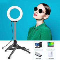 PULUZ 4.7 inch 12cm Ring Light + Desktop Tripod Selfie Stick Mount USB White Light LED Ring Selfie Beauty Vlogging Photography Video Lights Kits
