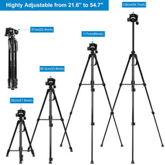 PULUZ Aluminum Selfie Live Tripod Mount with Three-dimensional Head & Phone Clamp, Adjustable Height: 55-139cm