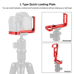 PULUZ 1/4 inch Vertical Shoot Quick Release L Plate Bracket Base Holder for Sony A9 (ILCE-9) / A7 III/ A7R III, For Sony A9 (Red)