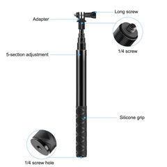 PULUZ 110cm Metal Selfie Stick Monopod with Invisible Adapter Base & Screw for Insta360 One RS / X2 / X3 / X4 / DJI Osmo 360, 110cm Monopod
