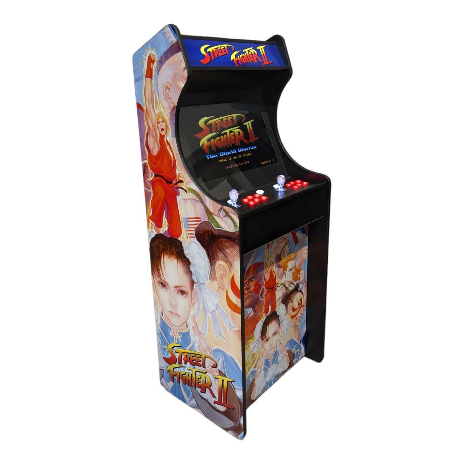 Deluxe 24 Home Edition Street Fighter arcade game by Roll Model Arcade showing colorful game cabinet and control panel.
