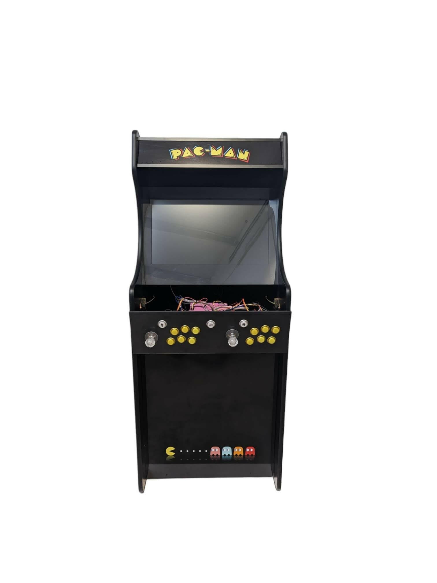 Deluxe 24 Home Edition Pacman Dark Theme arcade game by Roll Model Arcade, featuring a dark-themed Pacman design on a gaming cabinet.