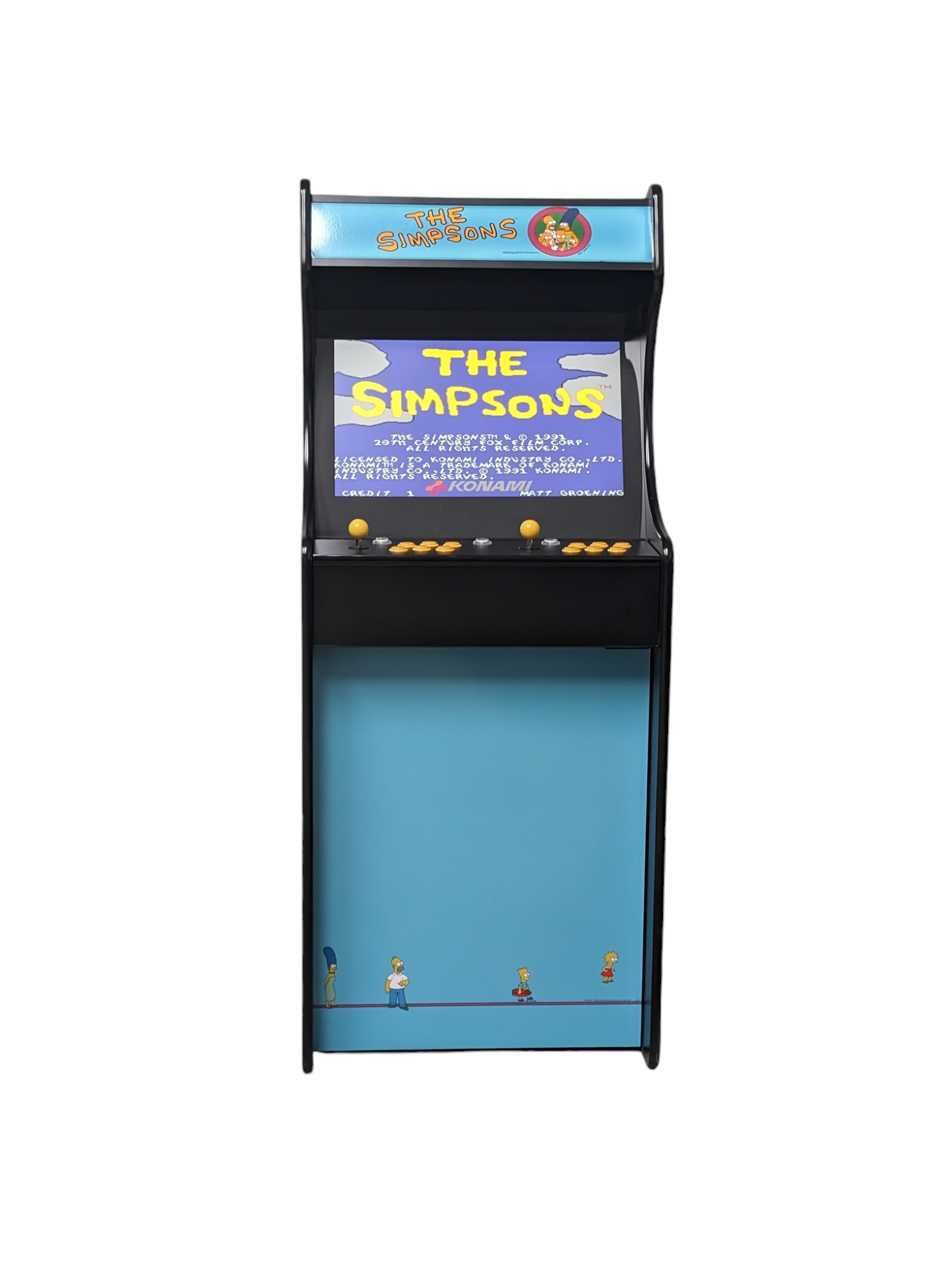 Deluxe 24 Home Edition arcade game with Simpsons theme by Roll Model Arcade, featuring colorful cartoon graphics on the cabinet.