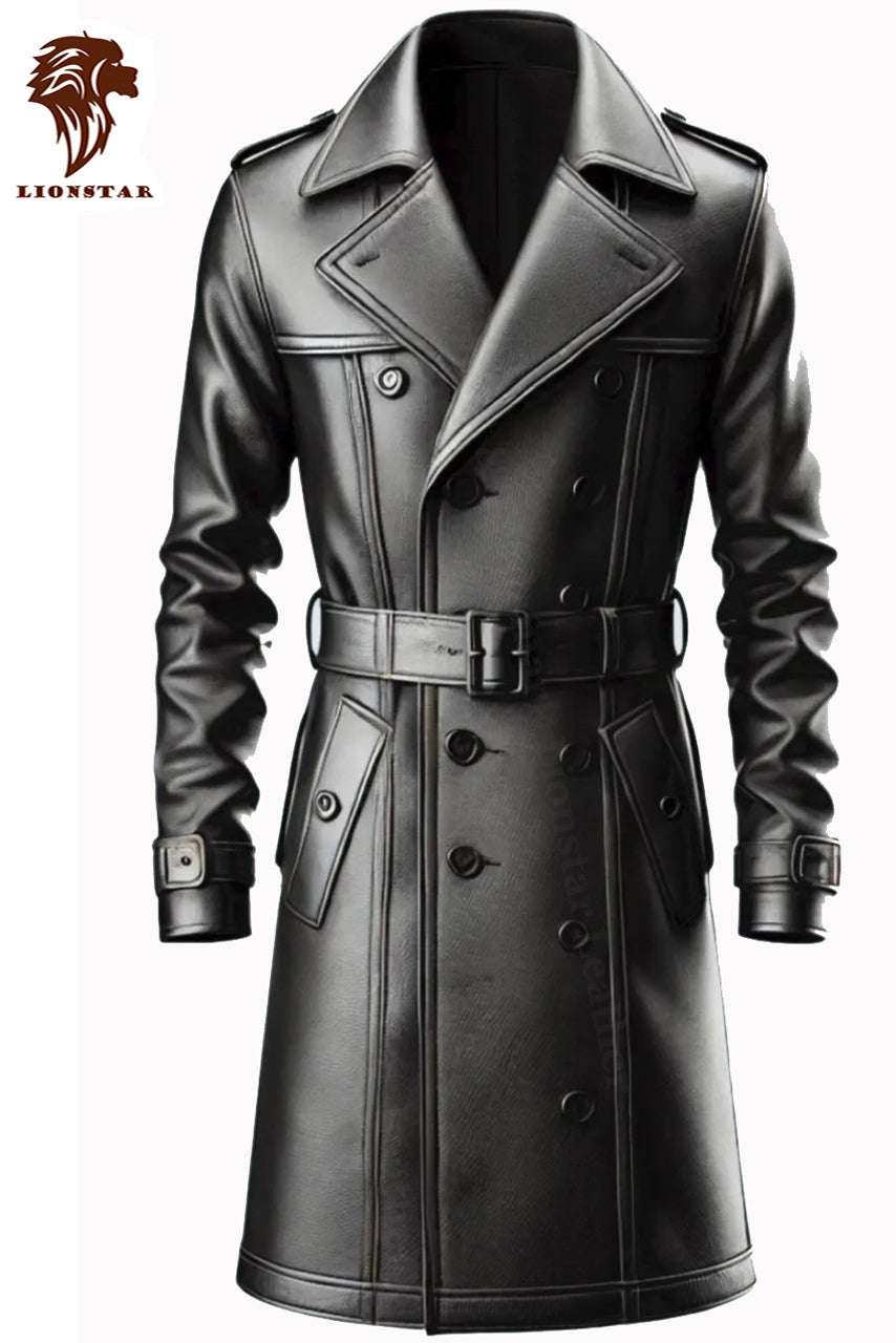 Men's Duster Leather Trench Coat | Premium Cowhide | 3/4 Length | Professional Outerwear