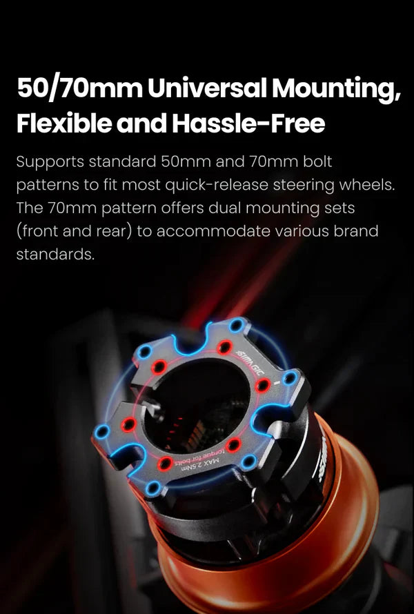 Simagic Alpha EVO USB Quick Release wheel accessory compatible with SRM adapted, designed for Trak Racer UK racing wheel setups.