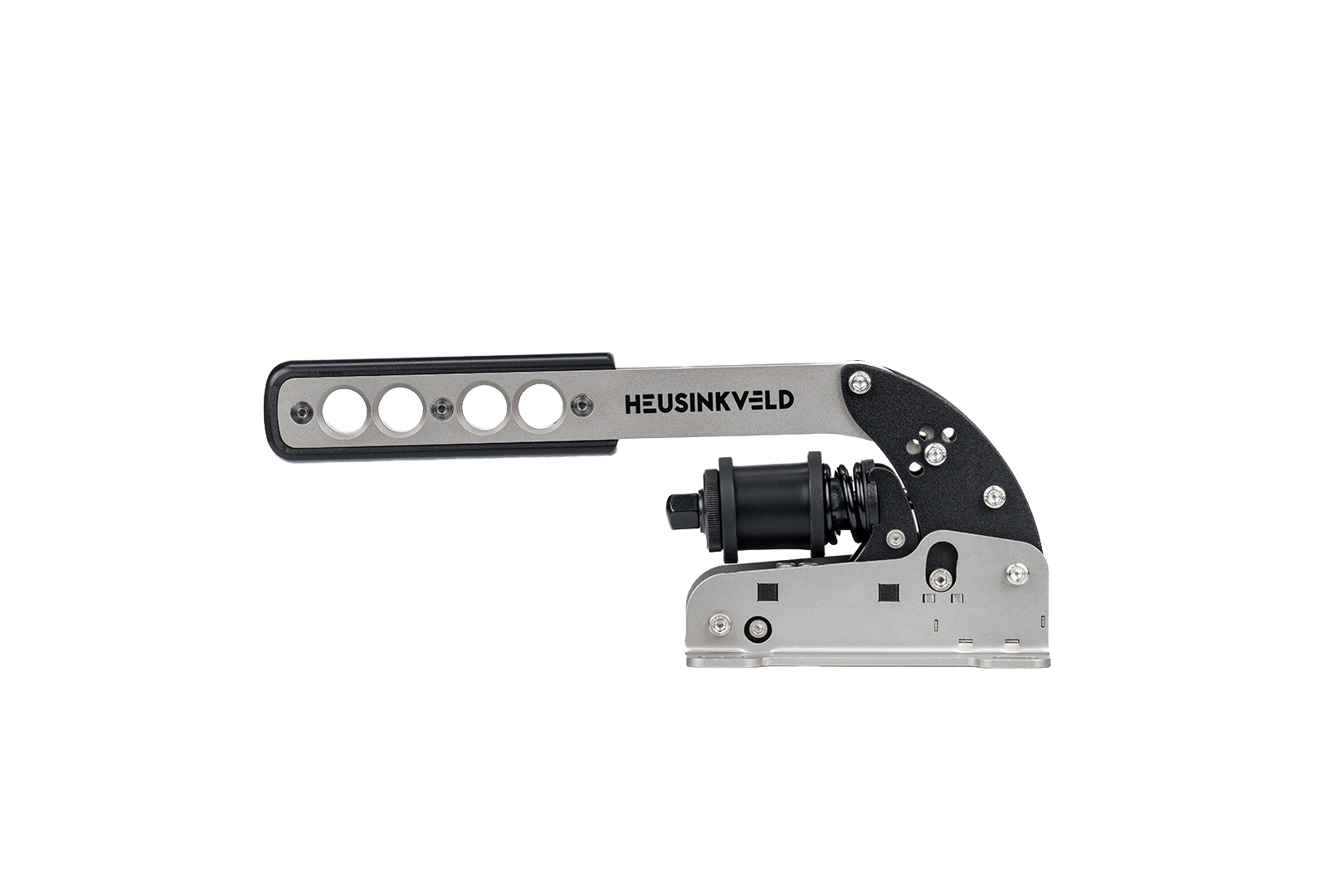 Heusinkveld Handbrake Black for racing simulators, featuring a sleek black shifter and handbrake design by Trak Racer UK.