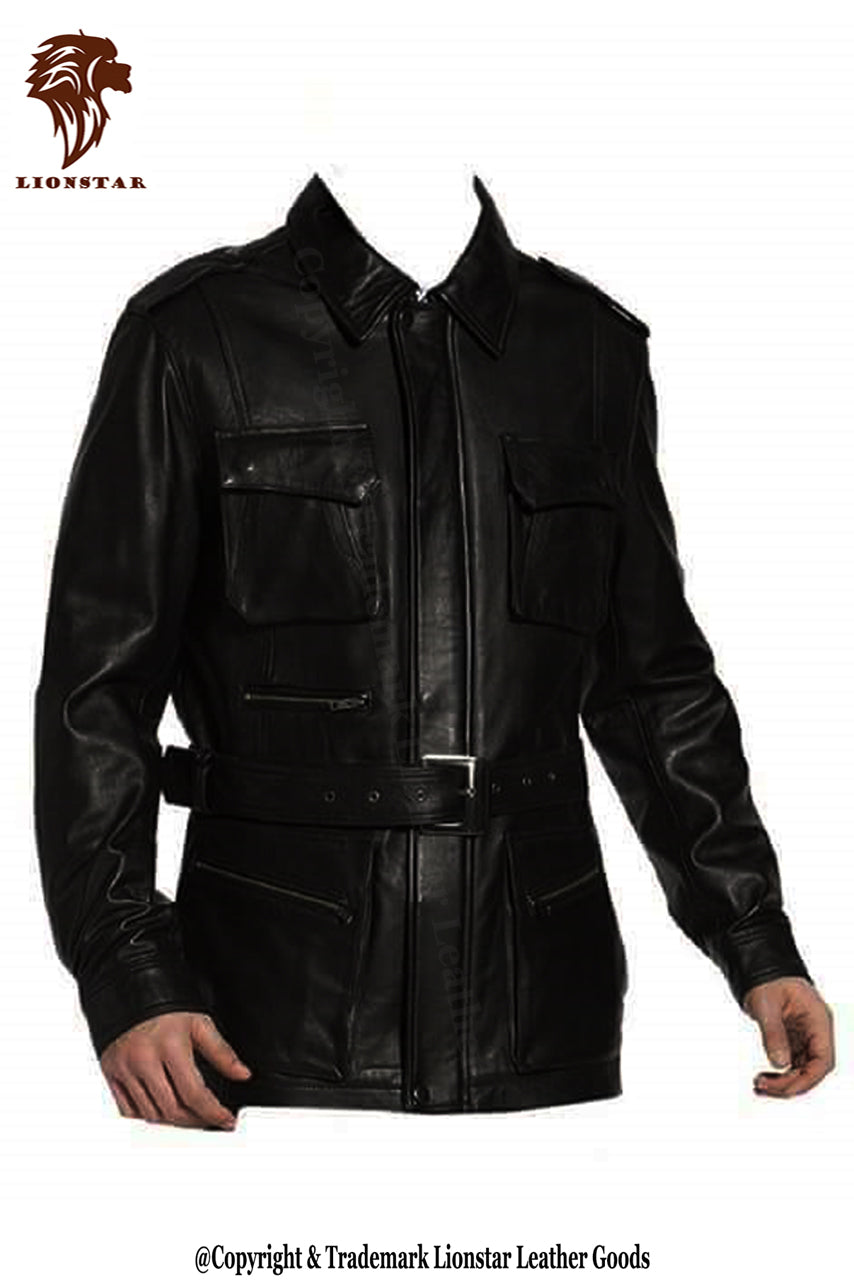 Men's Retro Leather Duster Trench Coat | Premium Black Cowhide | Full Length | Vintage Western