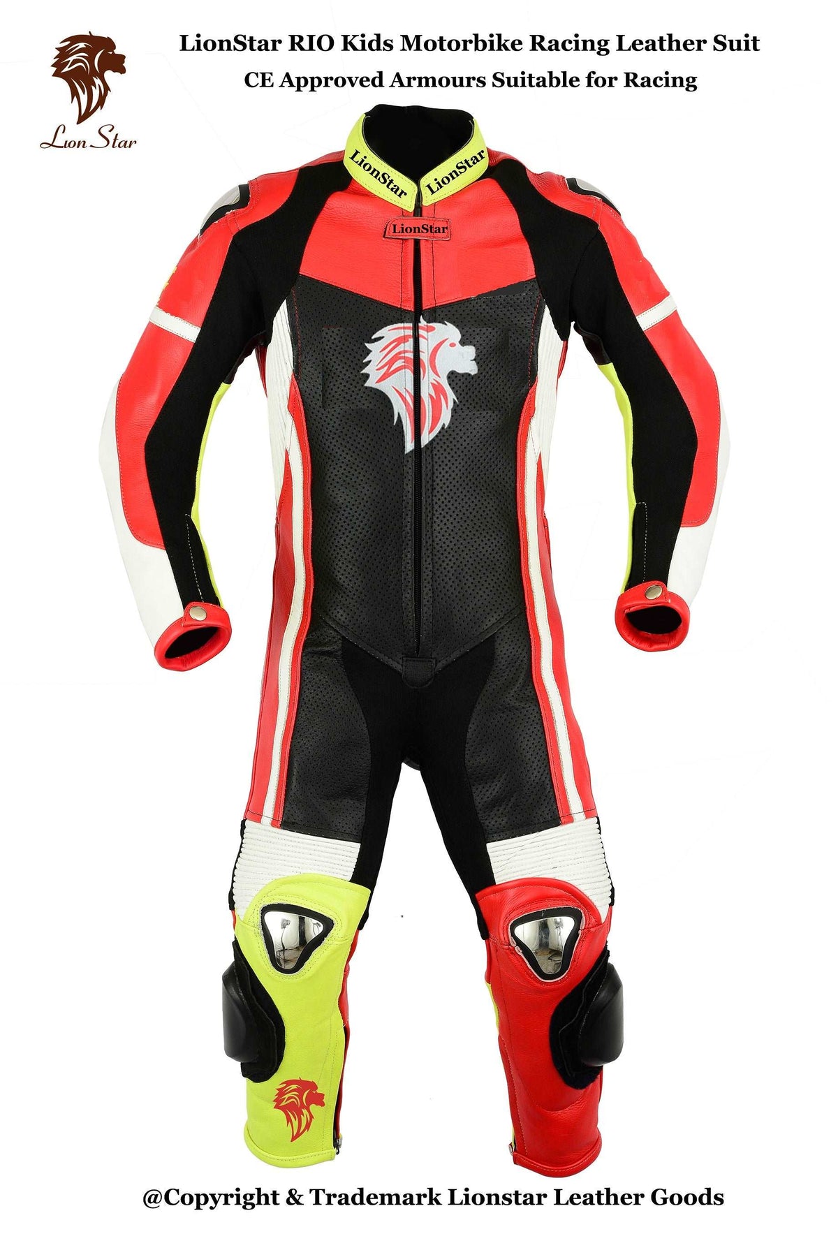 Red Yellow Motorcycle Racing Suit | CE-Approved Cowhide Kids & Adults | Lionstar Signature Colors