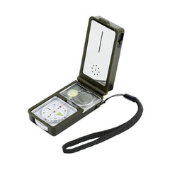 10 in 1 (Thermometer, Hygrometer, LED light, Reflector, Spirit level, Compass, Whistle, Flint, Magnifier, Ruler) Multi-Function Portable Compass, 10 in 1