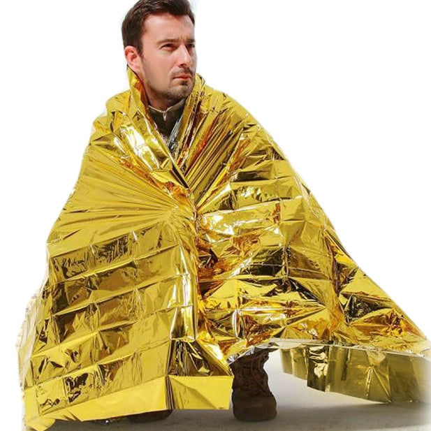 Compact Lightweight Aluminized Windproof Waterproof Emergency Blanket Body Wrap Survival Sheet for Outdoor 140 x 210cm, 140x210cm