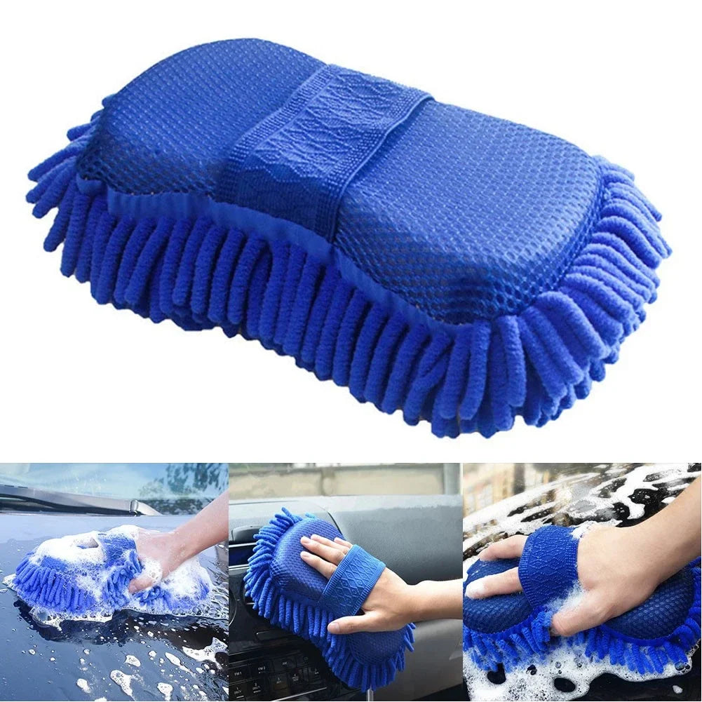 Blue microfiber chenille car wash sponge and cleaning brush by Eliteridegear, ideal for auto washing and detailing.