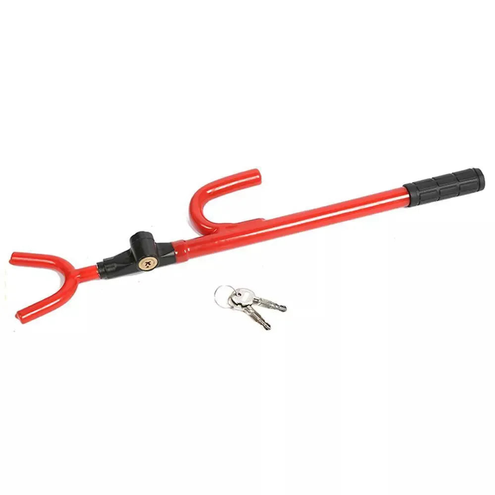 Eliteridegear anti-theft steering wheel lock securing vehicle steering wheel with durable metal design for added security.