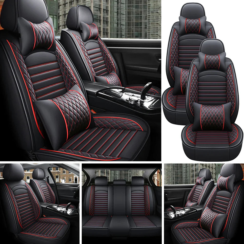 Eliteridegear 5-seat PU leather car seat covers set with front and rear cushions, universal fit for full vehicle protection