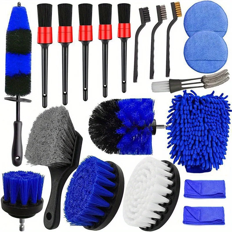 Eliteridegear 20-piece wheel and tire brush kit with car detail brushes for cleaning and washing vehicles.