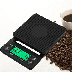 Adistore black precision coffee dropping scale with digital LCD, 0.1g accuracy, and timer for precise coffee measurement.