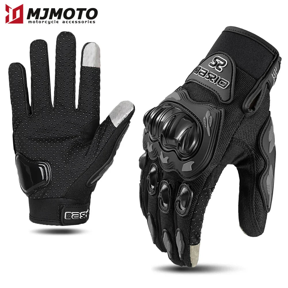 Eliteridegear full finger motorcycle gloves with breathable fabric, non-slip grip, wear-resistant material, and touchscreen fingertips.