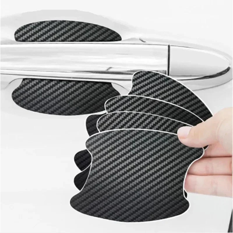 Set of four Eliteridegear carbon fiber car door handle protective film stickers, scratch-resistant covers for vehicle exterior.