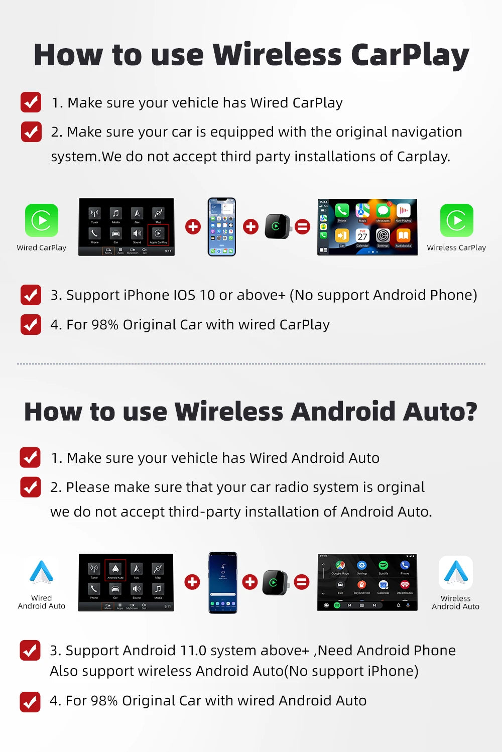 Qzonnect 2025 New Wireless CarPlay & Android Auto Adapter | Wireless Dongle – Ultra-Compact | For Factory-Wired CarPlay AA