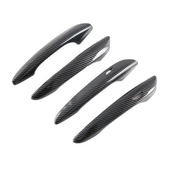Chrome door handle cover set with ABS carbon fiber stickers on a vehicle, providing stylish and protective door handle styling.