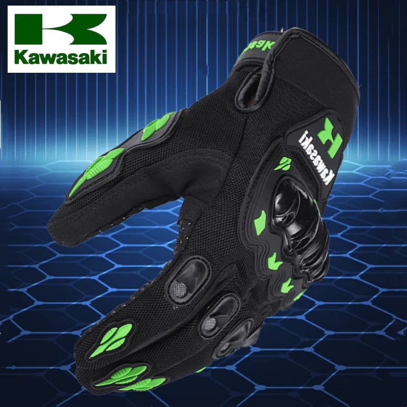 Eliteridegear Kawasaki breathable full finger motorcycle gloves with non-slip, wear-resistant motocross racing design for bikers