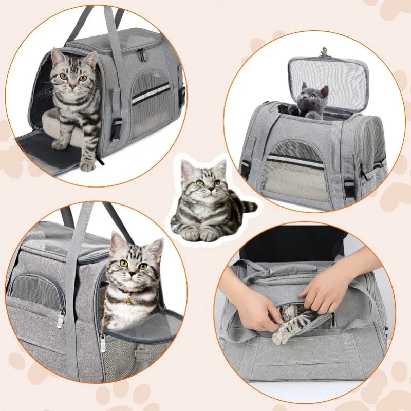 Foldable Adistore pet carrier bag with soft mesh sides for cats and small dogs, ideal for travel and easy to carry.