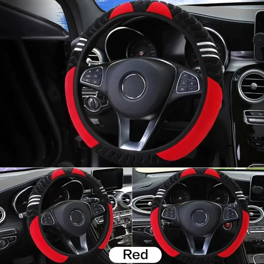 Eliteridegear breathable PU leather universal car steering wheel cover with anti-slip grip, interior decoration accessory.