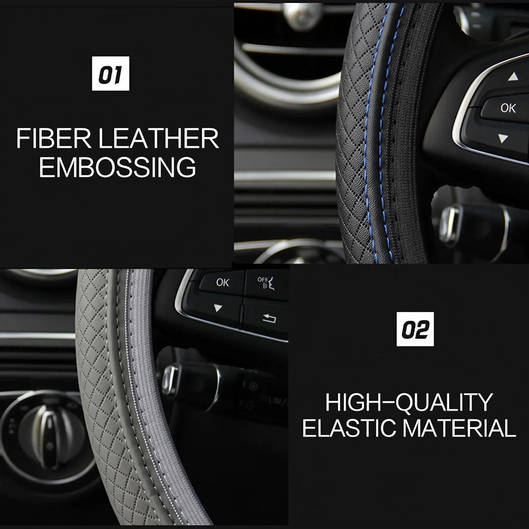 Eliteridegear breathable PU leather anti-slip universal car steering wheel cover with textured grip and interior decoration style.