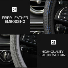 Eliteridegear breathable PU leather anti-slip universal car steering wheel cover with textured grip and interior decoration style.
