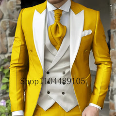 CN Jiangsu Men Slim Fit Wedding Three Piece Suit Peak Lapel