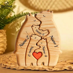 Personalised Wooden Bear Family Puzzle Name Gift for Mum & Baby