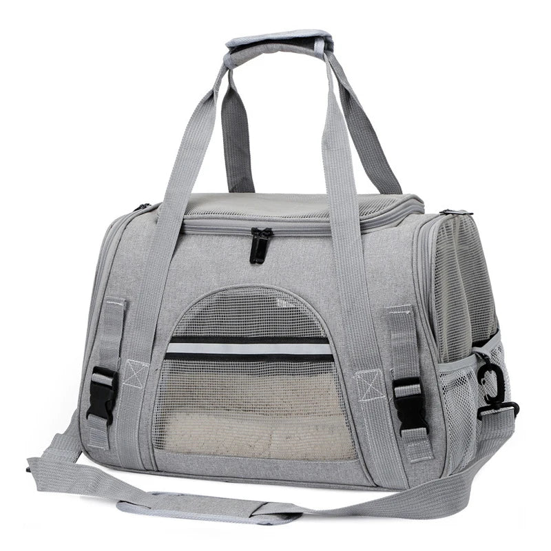 Foldable pet carrier bag by Adistore with soft mesh sides, designed for cats and small dogs, ideal for travel and portability.