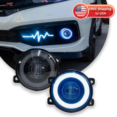 Eliteridegear Car Parts Angel Eye Fog Lights with LED bulbs, featuring dynamic daytime running lights for improved visibility.
