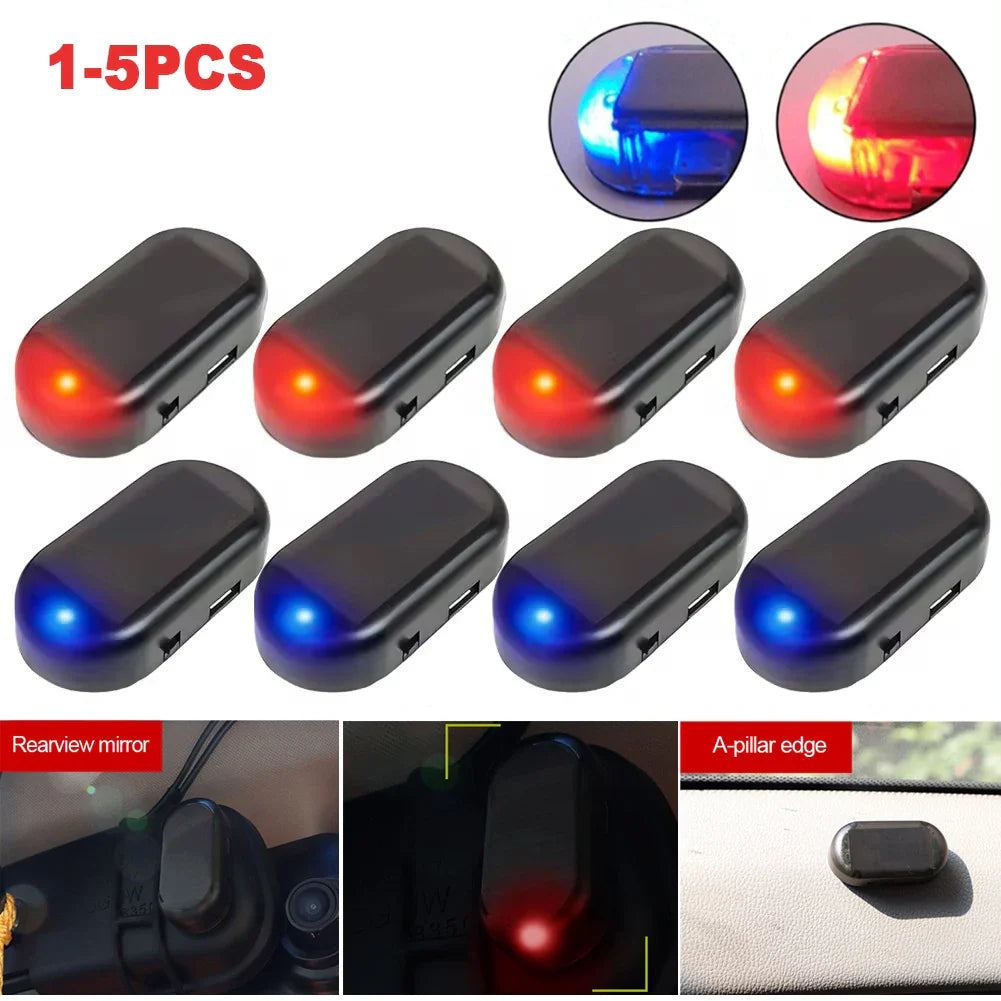 Eliteridegear solar-powered fake security light with flashing LED warning lamp for car anti-theft deterrence.