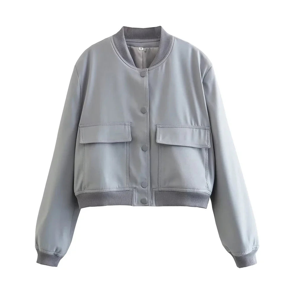 Adistore SLTNX TRAF women's bomber jacket with long sleeves and front pockets, stylish ladies jacket in black