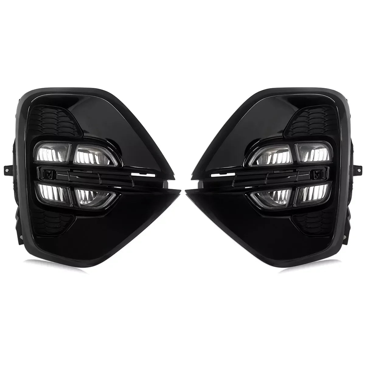 Eliteridegear Quad LED fog light kit with switch, wires, and plug-and-play assembly for cars, visible with LED fog lights and wiring components.