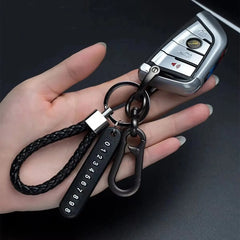 Eliteridegear DIY mobile phone number plate pendant keychain with woven leather rope, punk style, anti-lost car key accessories for men